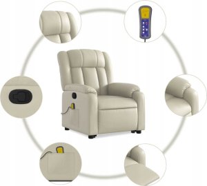 vidaXL Podnoszony fotel masujący, rozkładany, kremowy, ekoskóra 7