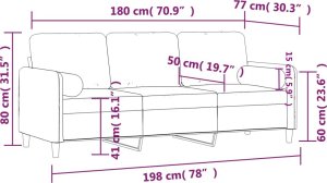 vidaXL 3-osobowa sofa z poduszkami, brązowa, 180 cm, aksamit 8