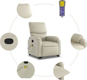 vidaXL Podnoszony fotel masujący, rozkładany, kremowy 8