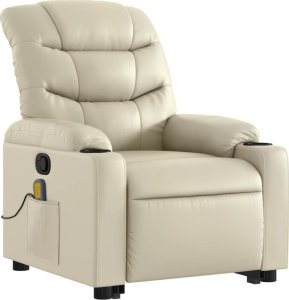 vidaXL Podnoszony fotel masujący, rozkładany, kremowy, ekoskóra 4