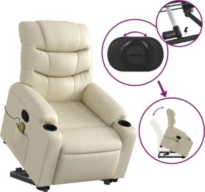 vidaXL Podnoszony fotel masujący, rozkładany, kremowy, ekoskóra 6