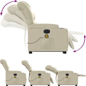vidaXL Podnoszony fotel masujący, rozkładany, kremowy, ekoskóra 7