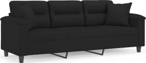 vidaXL 3-osobowa sofa z poduszkami, czarna, 180 cm, mikrofibra XXX 2