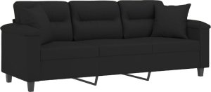 vidaXL 3-osobowa sofa z poduszkami, czarna, 180 cm, mikrofibra XXX 3