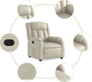 vidaXL Elektryczny fotel rozkładany, kremowy, obity sztuczną skórą 8
