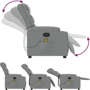 vidaXL Rozkładany fotel masujący, elektryczny, jasnoszary, tkanina 7