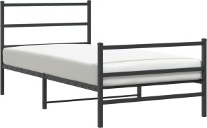 vidaXL Metalowa rama łóżka z wezgłowiem i zanóżkiem, czarna, 107x203cm 2