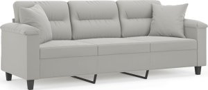 vidaXL 3-osobowa sofa z poduszkami, jasnoszara, 180 cm, mikrofibra 2