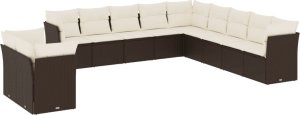 vidaXL 11-częściowy zestaw mebli ogrodowych z poduszkami, brązowy, rattan PE 2