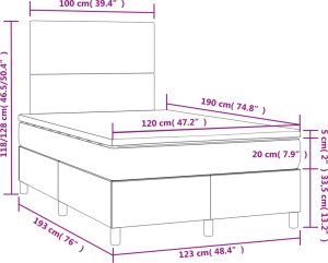 vidaXL Łóżko kontynentalne z materacem i LED, cappuccino, 120x190 cm 10