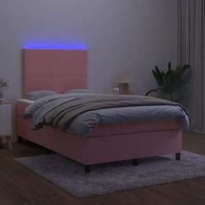 vidaXL Łóżko kontynentalne z materacem i LED, różowe, 120x190 cm 4