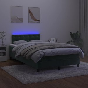 vidaXL Łóżko kontynentalne z materacem i LED, ciemnozielone, 120x190cm 4