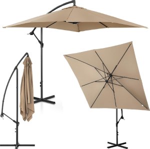 Uniprodo Parasol ogrodowy na wysięgniku kwadratowy 250 x 250 cm szarobrązowy Parasol ogrodowy na wysięgniku kwadratowy 250 x 250 cm szarobrązowy 1