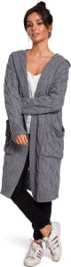 BE Knit BK033 Długi kardigan z warkoczem - szary (kolor Grey, rozmiar L/XL) 1