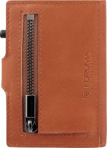 KORUMA Skórzany portfel męski z kieszenią na bilon oraz aluminiowym etui z wysuwanymi kartami (brązowy) Uniwersalny 5
