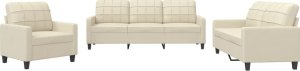 vidaXL 3-cz. zestaw sof z poduszkami, kremowa, sztuczna skóra 2