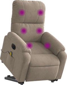 vidaXL Podnoszony fotel masujący, rozkładany, taupe, mikrofibra 3