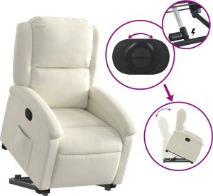 vidaXL Podnoszony fotel rozkładany, kremowy, aksamitny 5