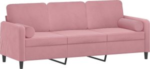 vidaXL 3-osobowa sofa z poduszkami, różowa, 180 cm, aksamit 3