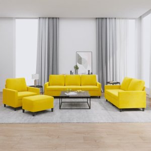 vidaXL 4-cz. komplet wypoczynkowy z poduszkami, żółty, aksamit 1