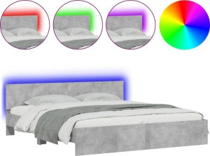 vidaXL Rama łóżka z wezgłowiem i LED, szarość betonu, 180x200 cm 2