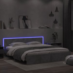 vidaXL Rama łóżka z wezgłowiem i LED, szarość betonu, 180x200 cm 4