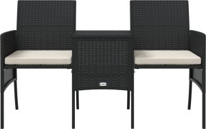 vidaXL 2-os. sofa ogrodowa ze stolikiem i stołkami, czarna, polirattan 4
