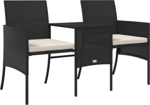 vidaXL 2-os. sofa ogrodowa ze stolikiem i stołkami, czarna, polirattan 5