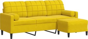 vidaXL 3-osobowa sofa z podnóżkiem, żółta, 180 cm, aksamit 2