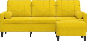 vidaXL 3-osobowa sofa z podnóżkiem, żółta, 180 cm, aksamit 3