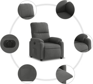 vidaXL Rozkładany fotel elektryczny, ciemnoszary, obity mikrofibrą 10