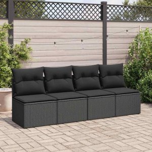 vidaXL 4-cz. sofa ogrodowa z poduszkami, czarny rattan PE i akacja 3