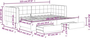 vidaXL Sofa rozsuwana z szufladami, ciemnoszara, 80x200 cm, aksamit 12