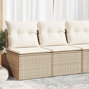 vidaXL 4-cz. sofa ogrodowa z poduszkami, beżowy, rattan PE i akacja 1