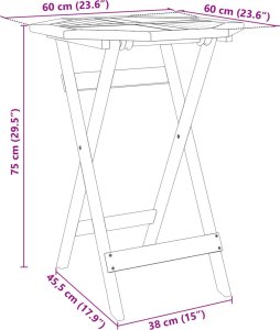 vidaXL Składany stół ogrodowy, 60x75 cm, lite drewno akacjowe 11