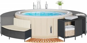 Jacuzzi ogrodowe vidaXL Obudowa do basenu/spa, czarny polirattan i lite drewno akacjowe 1