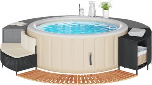 Jacuzzi ogrodowe vidaXL Obudowa do basenu/spa, czarny polirattan i lite drewno akacjowe 1