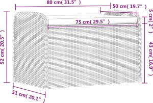 vidaXL Ławka ze schowkiem i poduszką, szara, 80x51x52 cm, polirattan 11