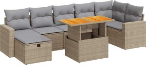 vidaXL 5-cz. zestaw mebli z poduszkami, beżowy, rattan PE i akacja 2