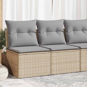vidaXL 4-cz. sofa ogrodowa z poduszkami, beżowy, rattan PE i akacja 1