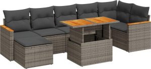 vidaXL 8-cz. zestaw mebli z poduszkami, szary, polirattan i akacja 2