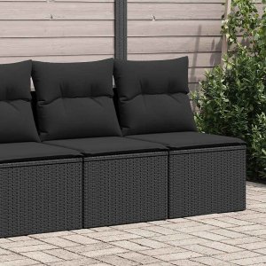vidaXL 4-cz. sofa ogrodowa z poduszkami, czarny rattan PE i akacja 1