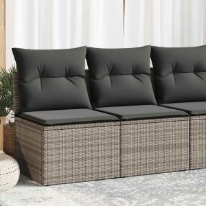 vidaXL 4-cz. sofa ogrodowa z poduszkami, szary, rattan PE i akacja 1