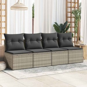 vidaXL 4-cz sofa ogrodowa z poduszkami, jasnoszary, rattan PE i akacja 3