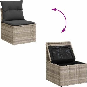 vidaXL 4-cz sofa ogrodowa z poduszkami, jasnoszary, rattan PE i akacja 5