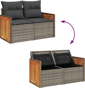 vidaXL 7-cz. zestaw mebli z poduszkami, szary, polirattan i akacja 7