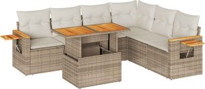 vidaXL 6-cz. zestaw mebli z poduszkami, beżowy, polirattan i akacja 2