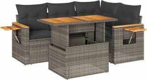 vidaXL 4-cz. sofa ogrodowa z poduszkami, szary, rattan PE i akacja 2