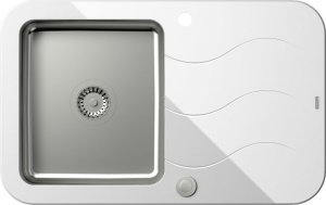 Zlewozmywak Quadron Glen 211 HardQ komora stalowa z białym blatem szklanym z syfonem Push 2 Open (780x500/R35) 1