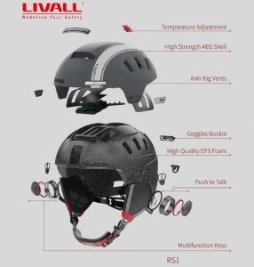 Livall Livall Kask Narciarski RS1 Bluetooth PTT Alert SOS Szary M 7